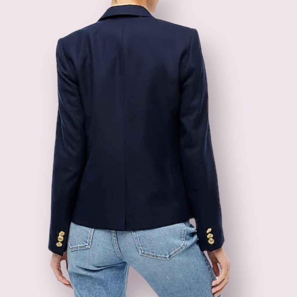 𝅺j. Crew Factory Womens Wool Blend Gold Buttons Schoolboy Navy Blazer Size 0 - Picture 3 of 15